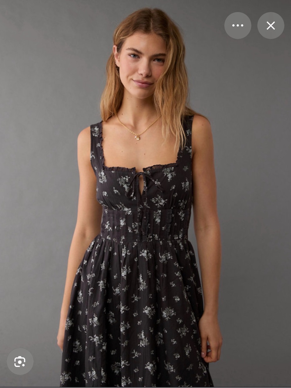 American Eagle Corset Midi Dress - Floral/Charcoal Grey